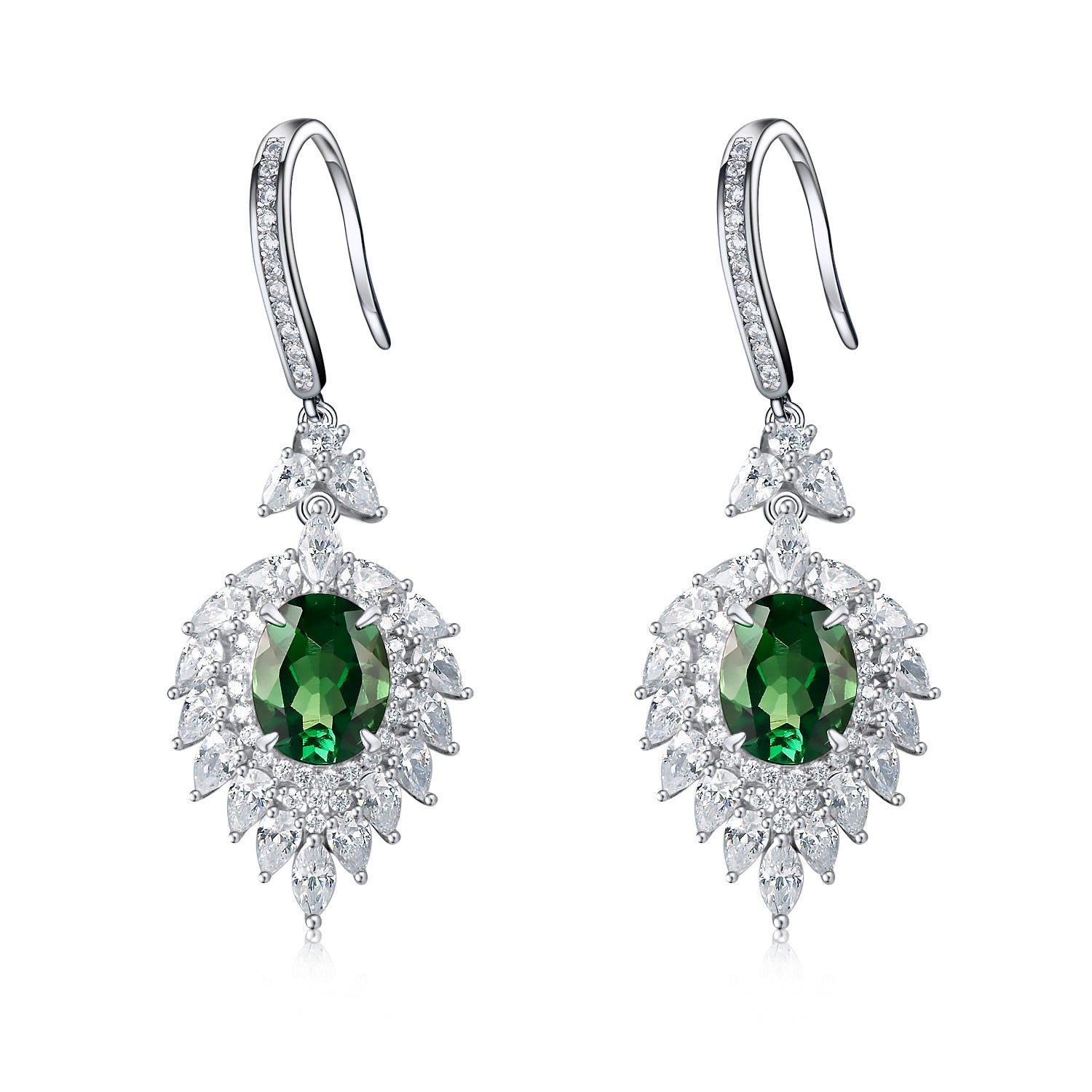 Sterling Silver Drop Earrings with Lab-Created Emerald