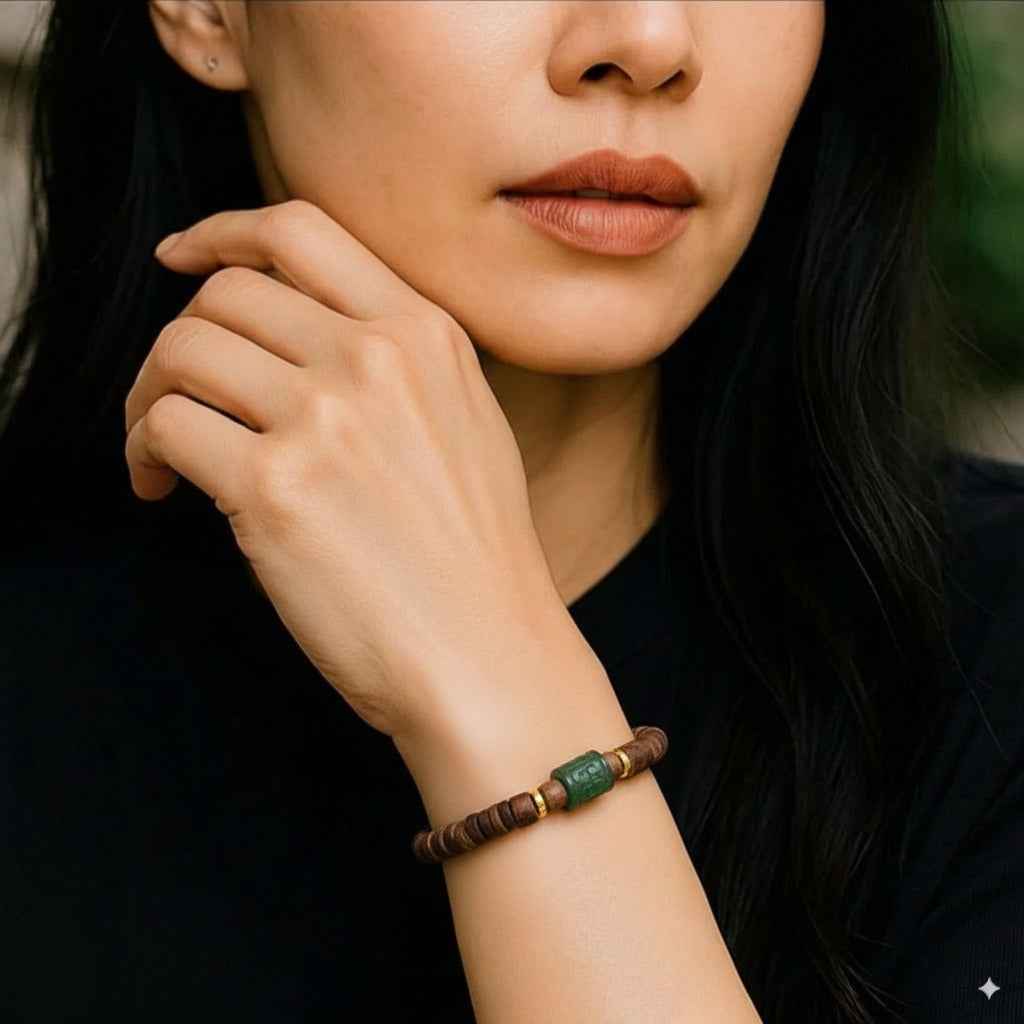 Rooted Spirit – Agarwood & Green Jade Protection Bracelet