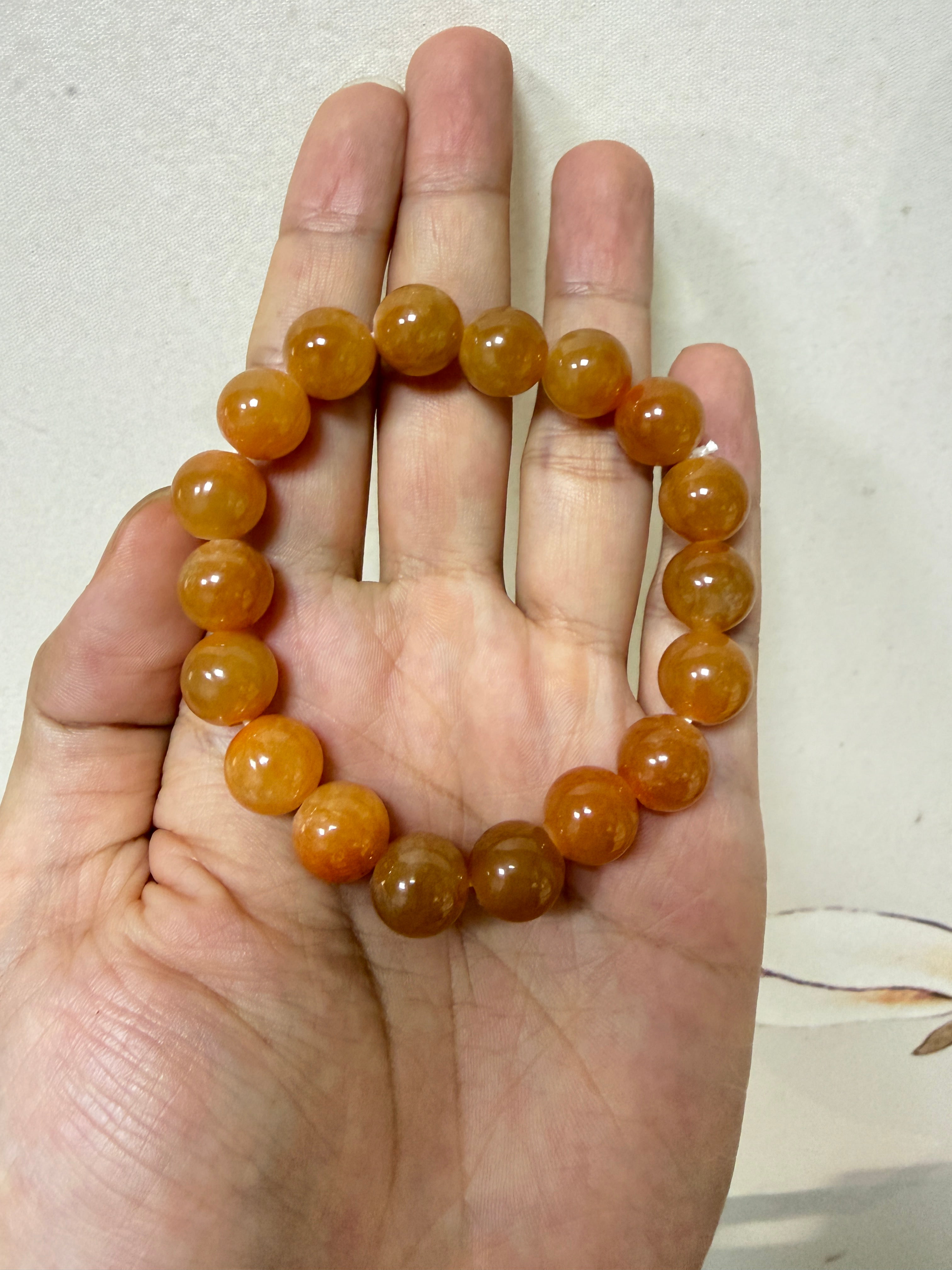 Yellow Jade Bracelet, Nanhong Earrings & Silver Chain Set