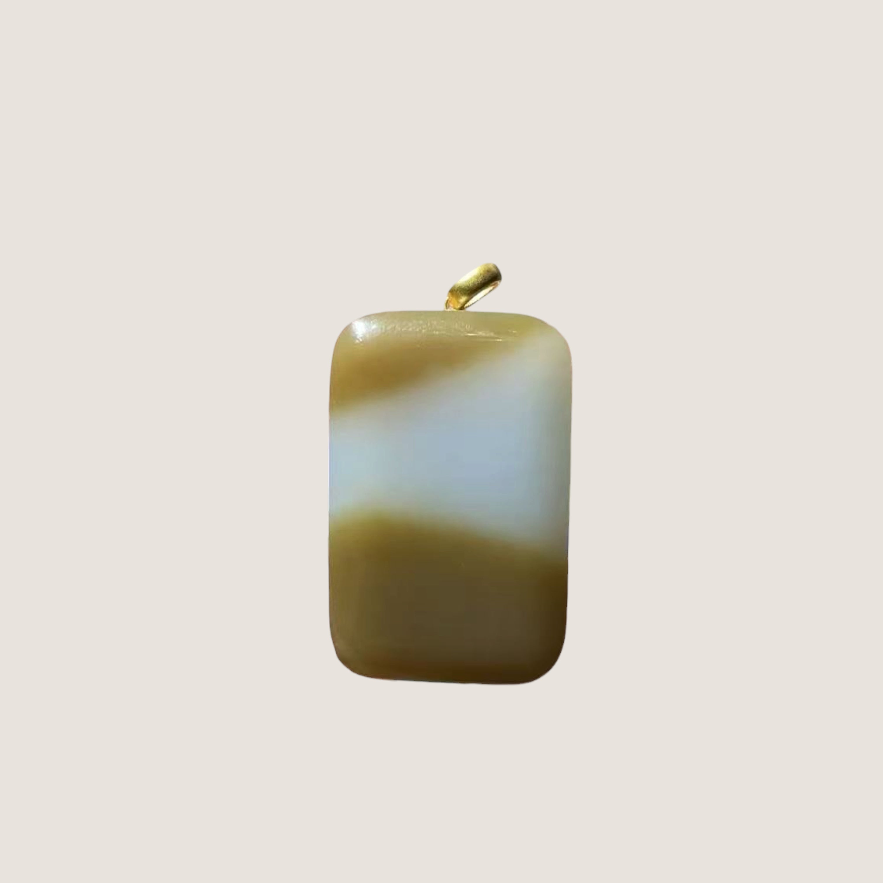 Dual Radiance – Sugar and White Hetian Jade Wu Shi Pai Pendant | Gold Bail