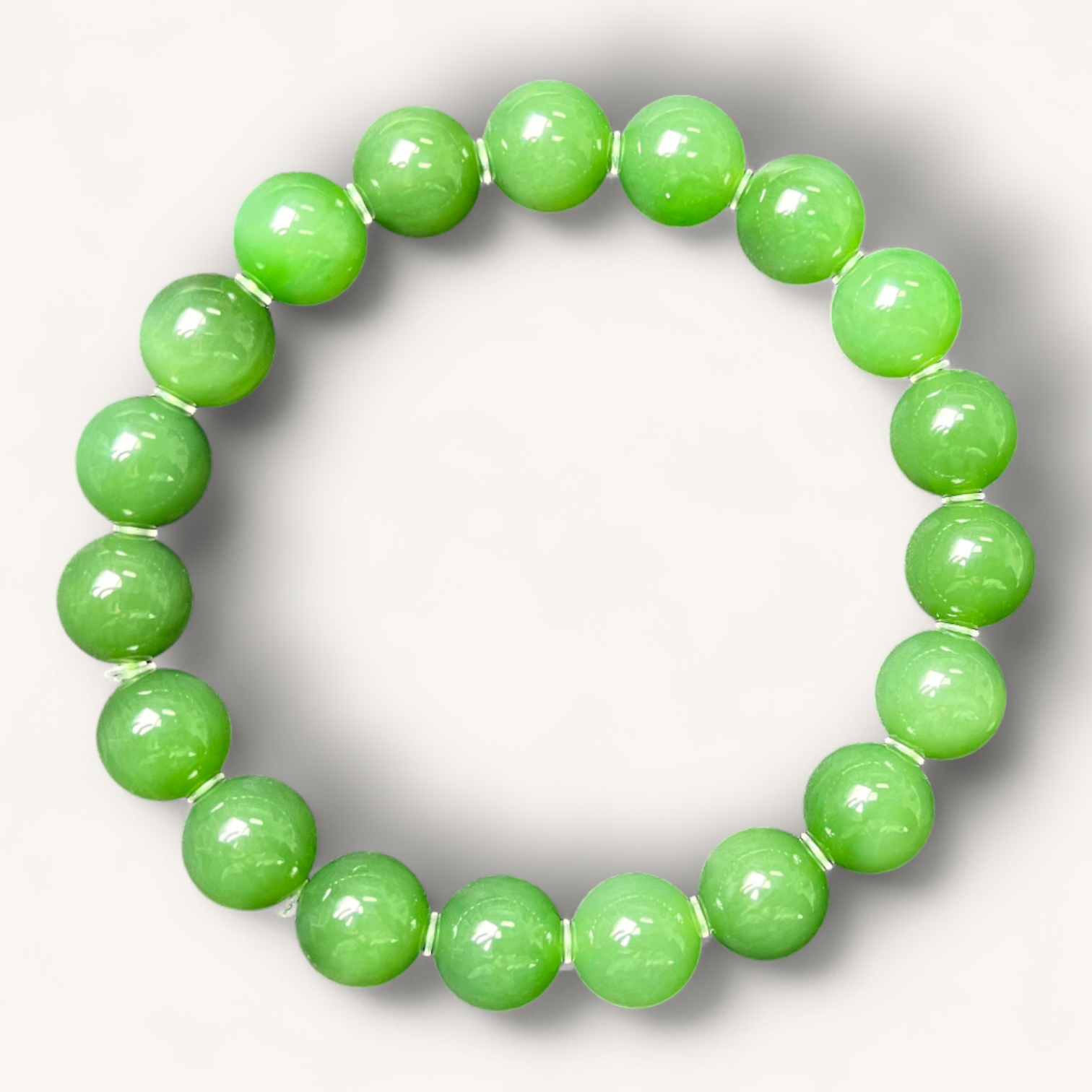 和田碧玉圆珠手串 | Hetian Green Jade Bracelet