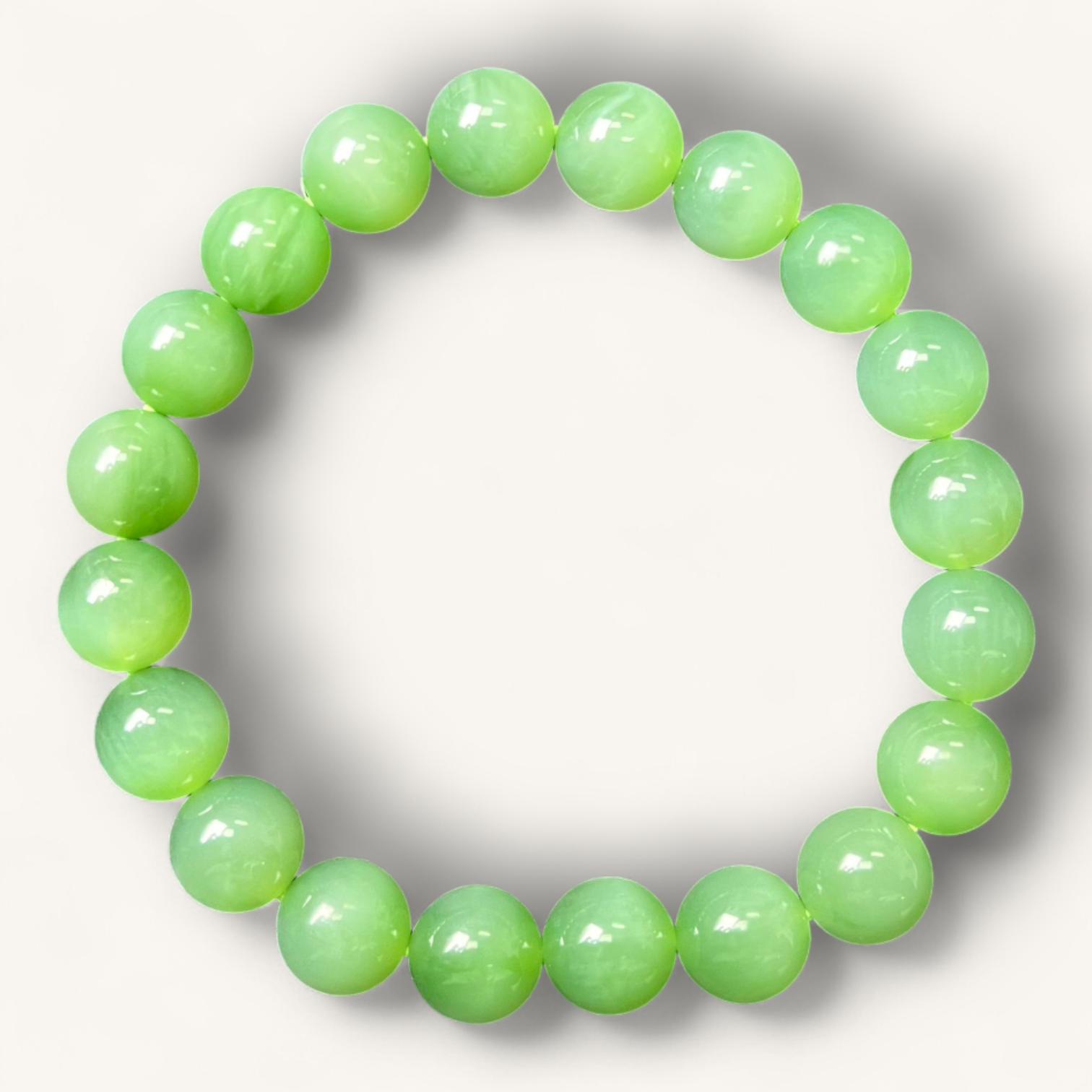 和田碧玉圆珠手串 | Hetian Green Jade Bracelet