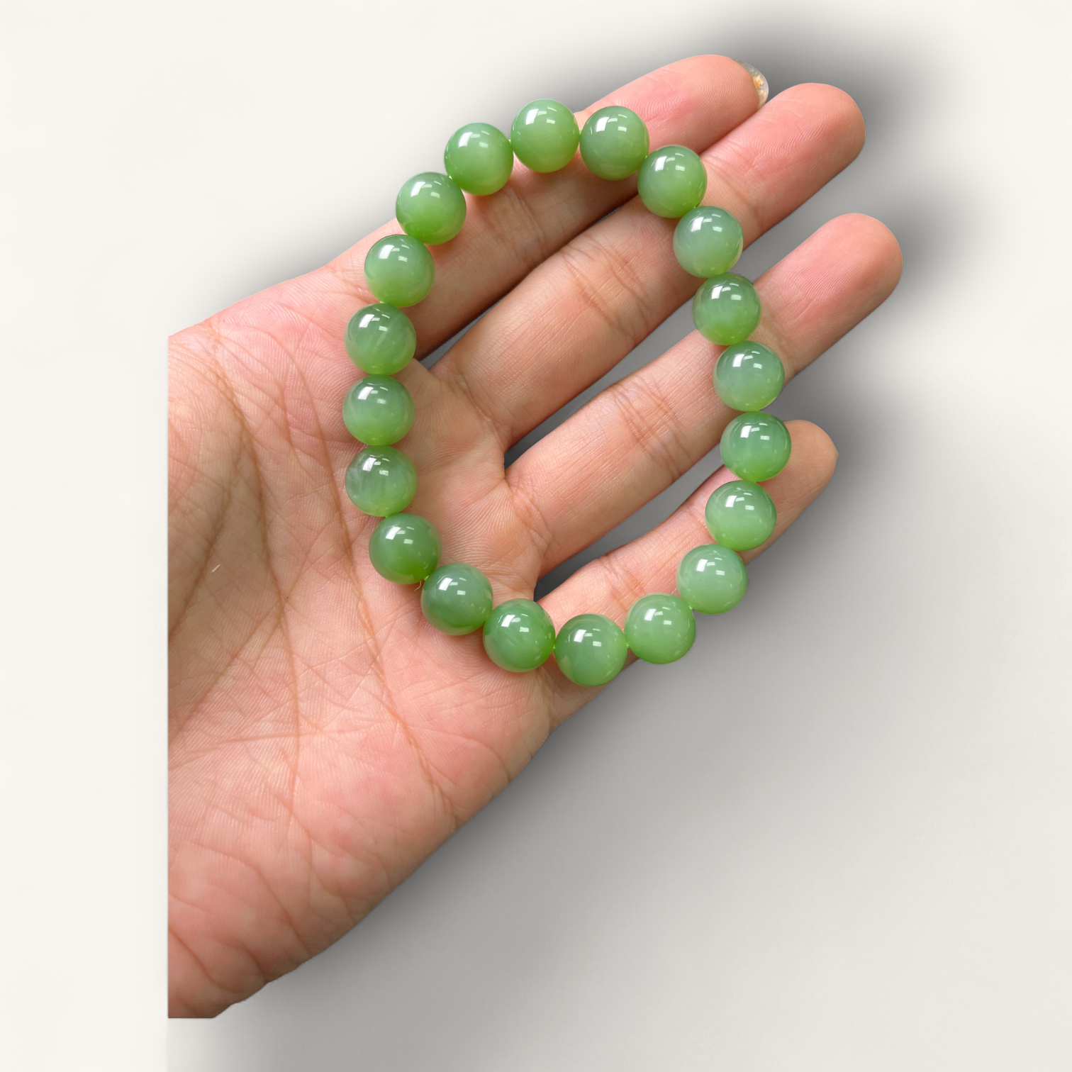 和田碧玉圆珠手串 | Hetian Green Jade Bracelet
