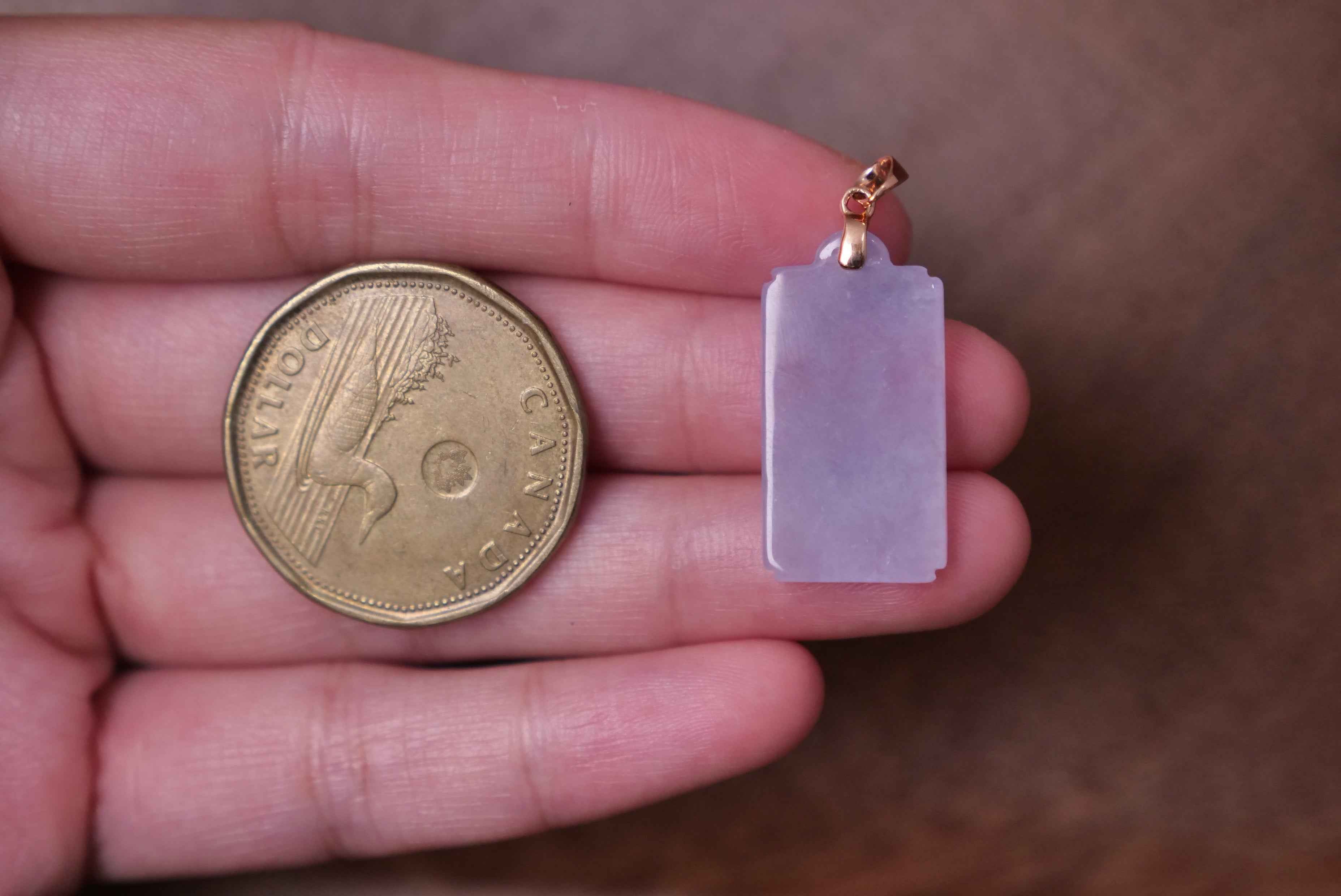 Lavender Jade Plaque Pendant: Natural Jadeite with Gold Bail
