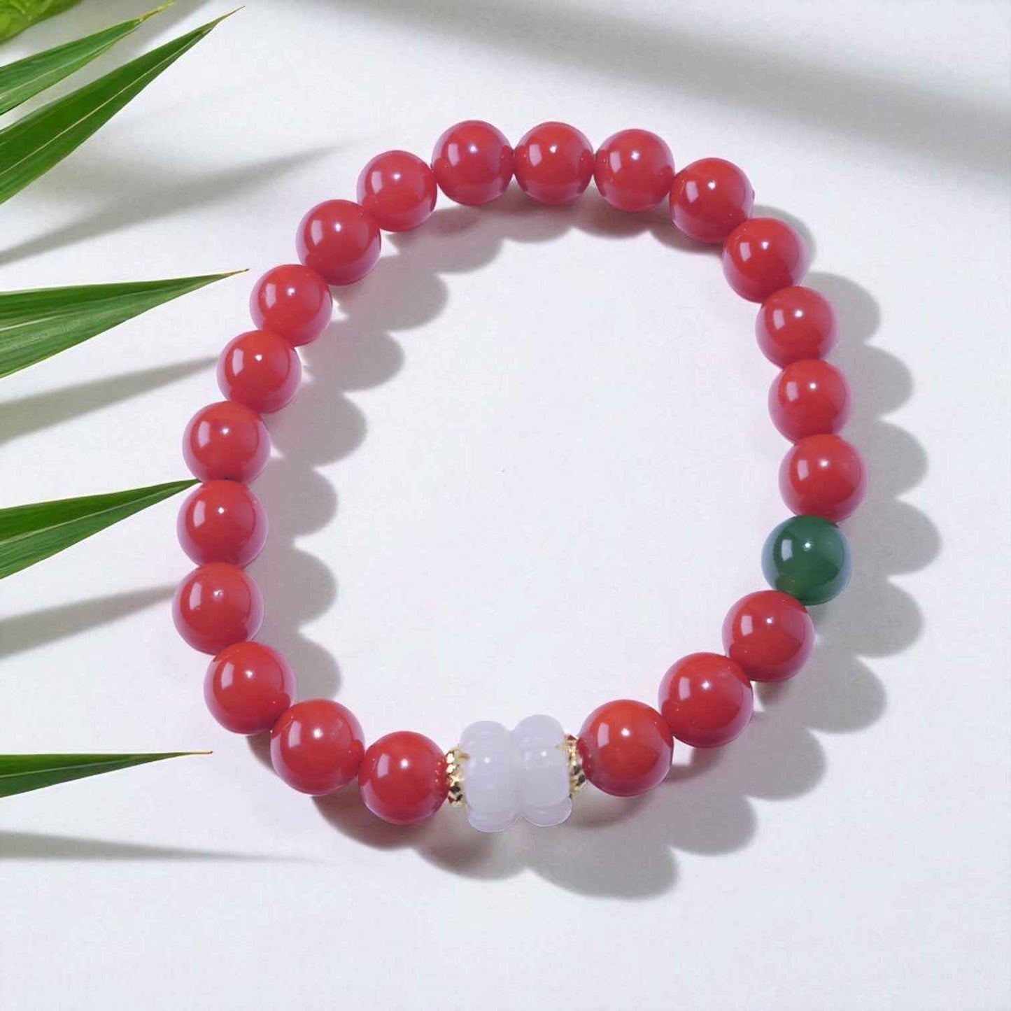 Radiant Focus – South Red Agate Bracelet with White Jade & Green Jade Accents