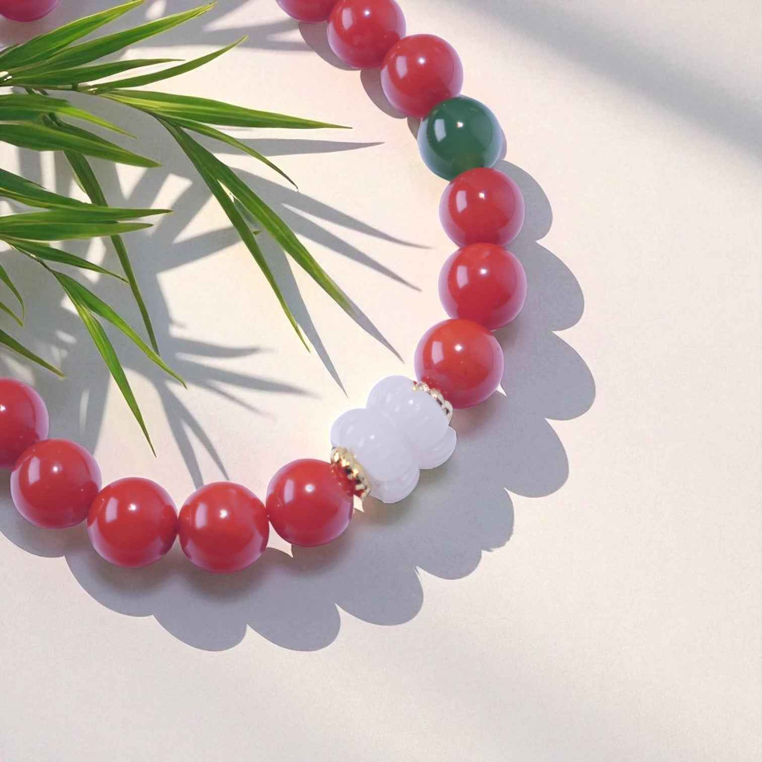 Radiant Focus – South Red Agate Bracelet with White Jade & Green Jade Accents