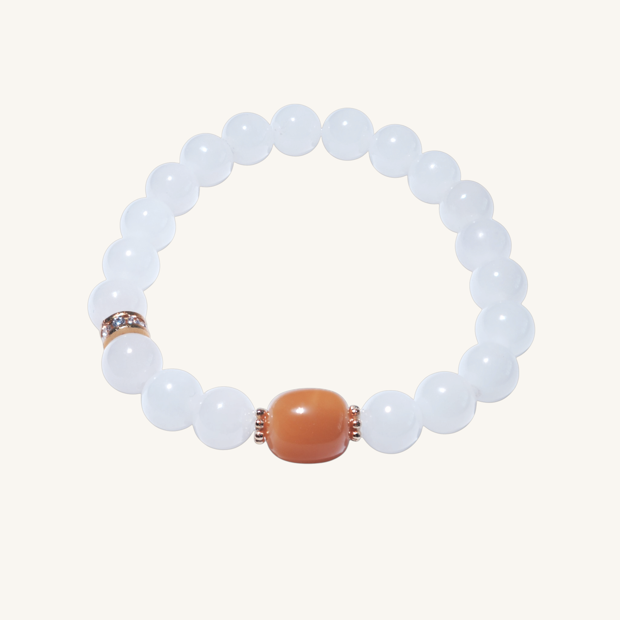 Golden Harmony – White Jade Bracelet with Natural Amber Center Bead - Sylvia Jewelry