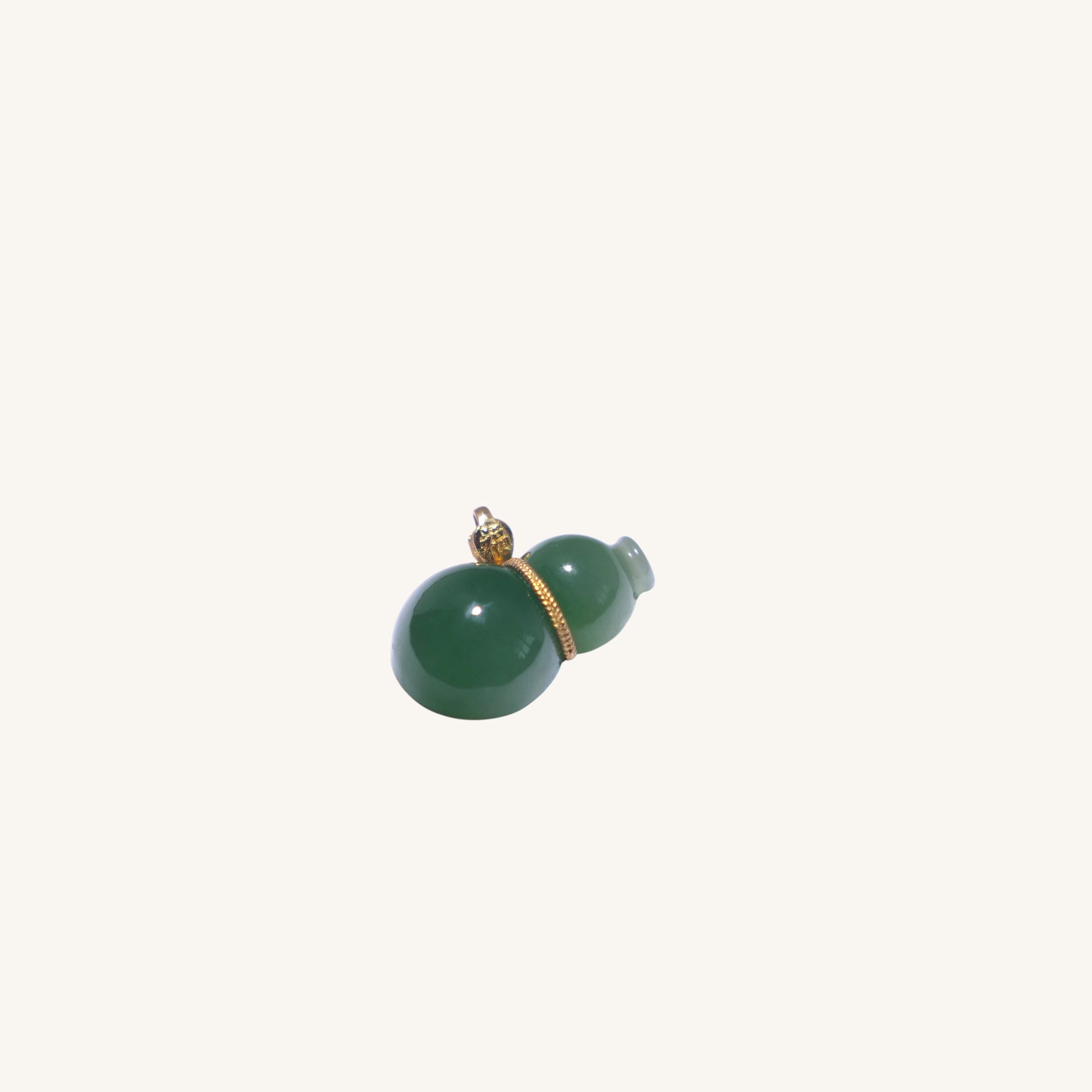 Green Hetian Jade(碧玉)Gourd Pendant with 18K Gold Mount - Sylvia Jewelry