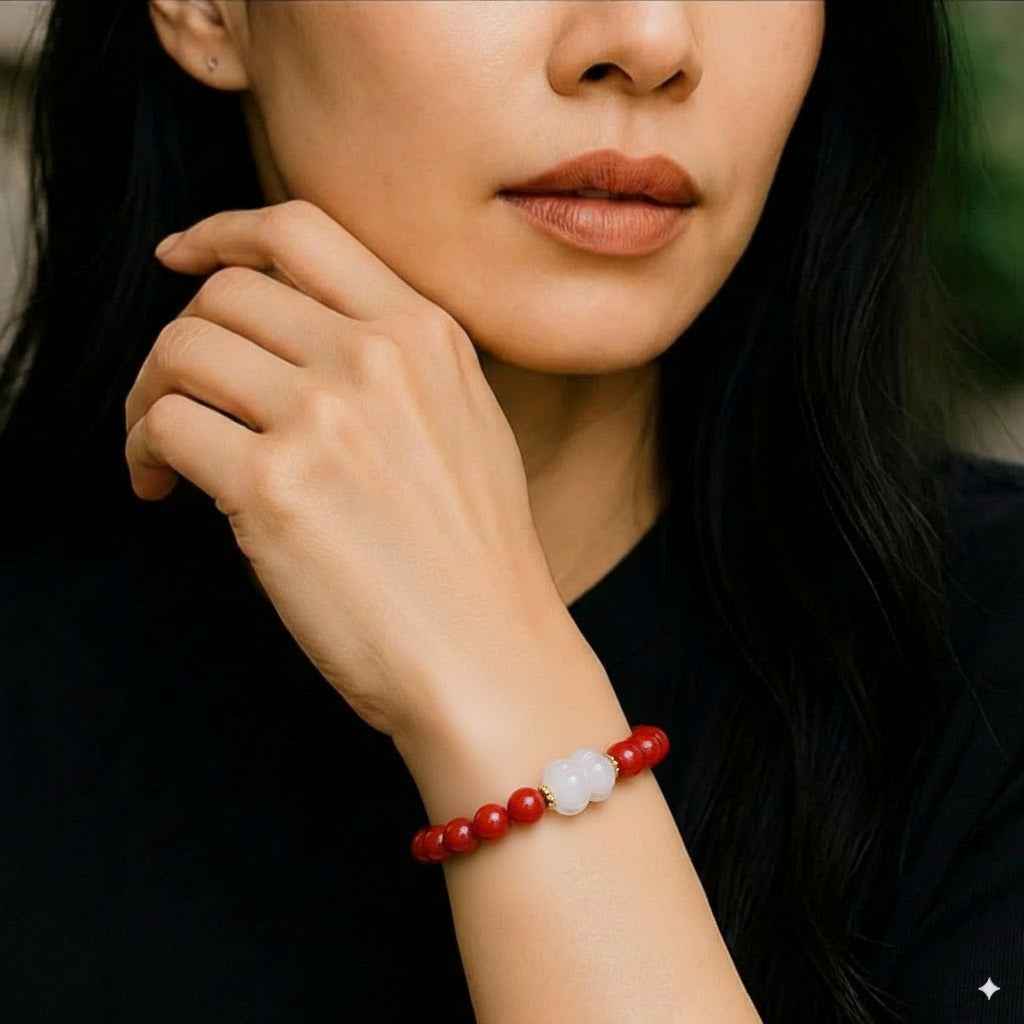 Radiant Focus – South Red Agate Bracelet with White Jade & Green Jade Accents