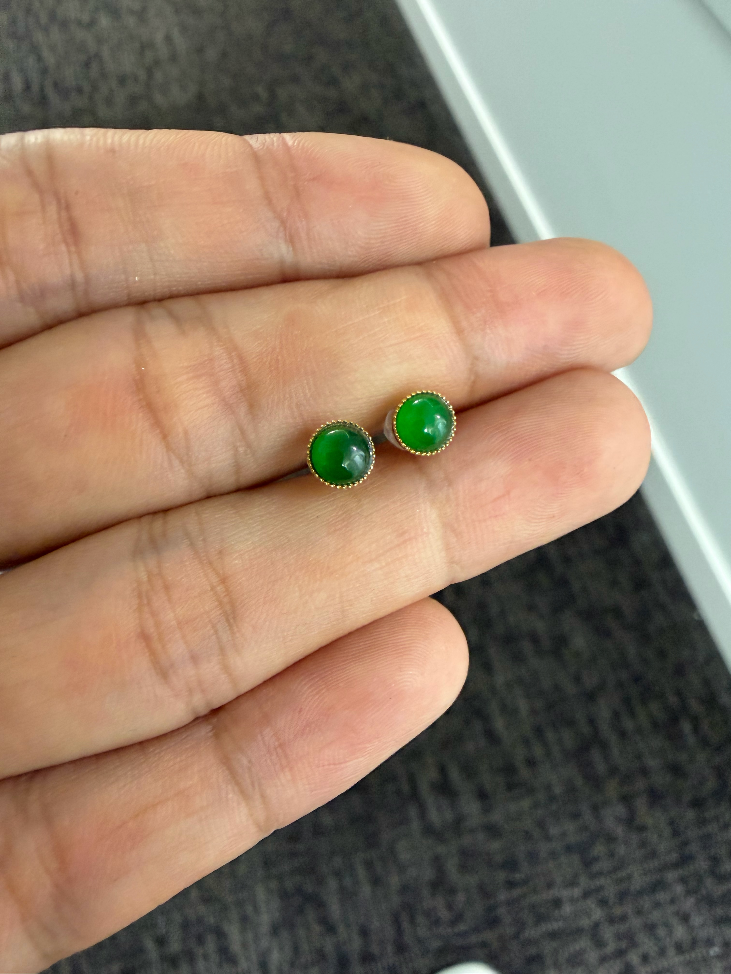 Natural Jadeite Stud Earrings | 18K Gold