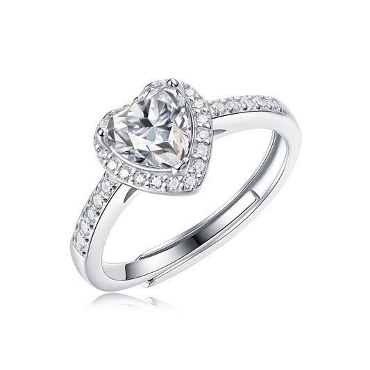 (Heart Halo)925 Sterling Silver Moissanite Ring