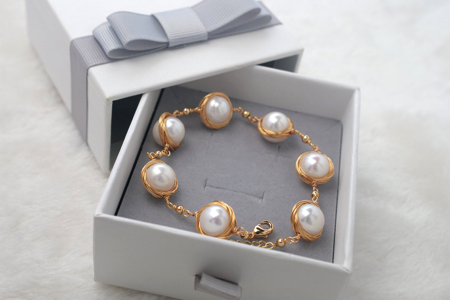 Handmade Pearl Bracelet with 14K Gold-filled wire