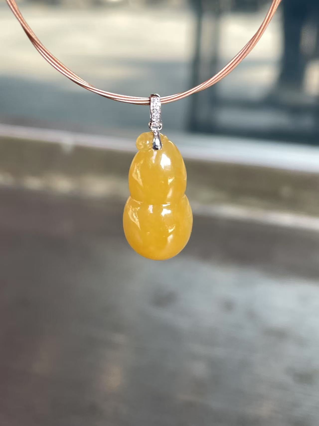 Golden Glow – Yellow Jadeite Pendant with 18K Gold Diamond Bail 