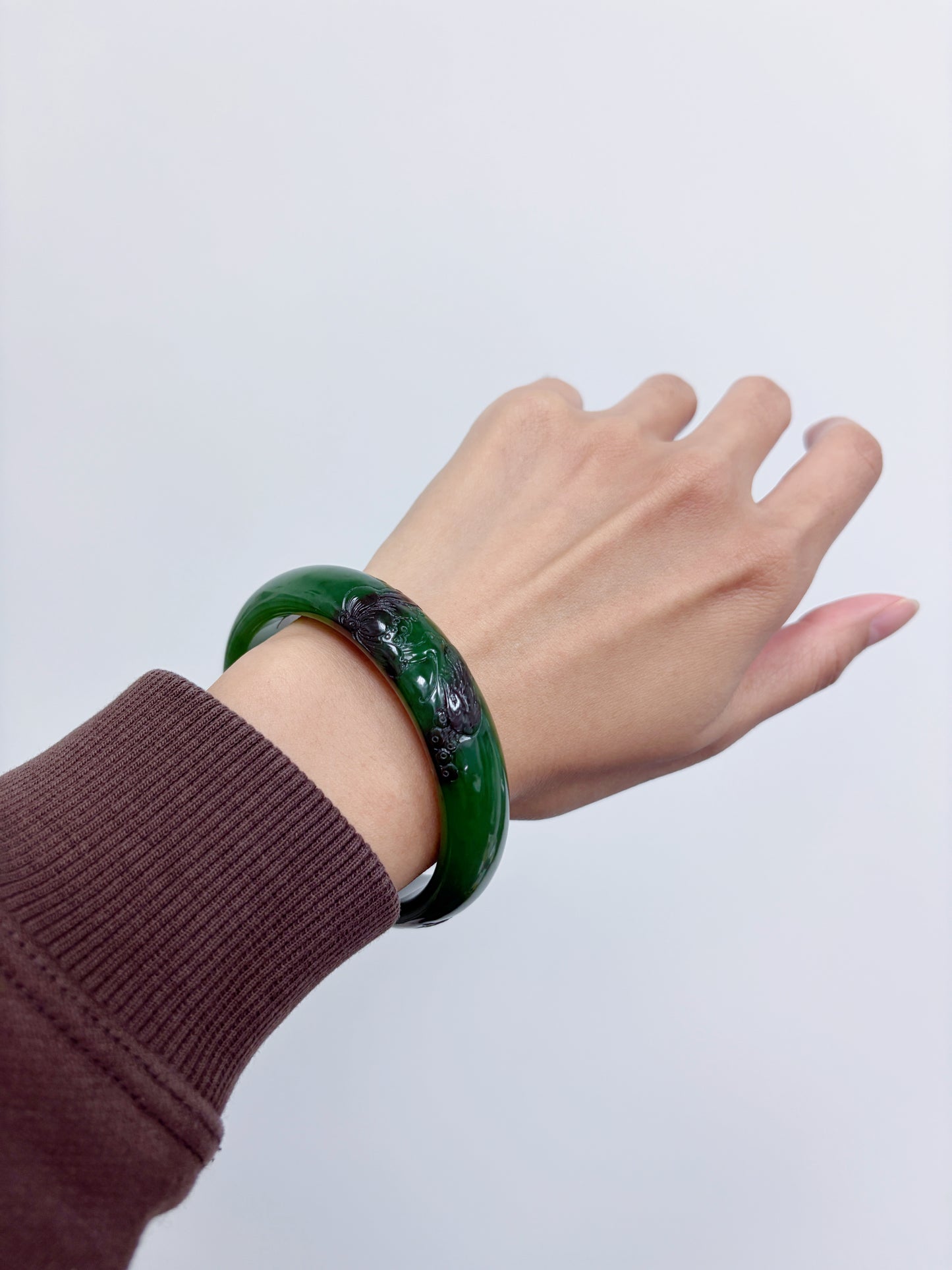 Deep Green Hetian Jade Bangle | SylviaJewel Vancouver