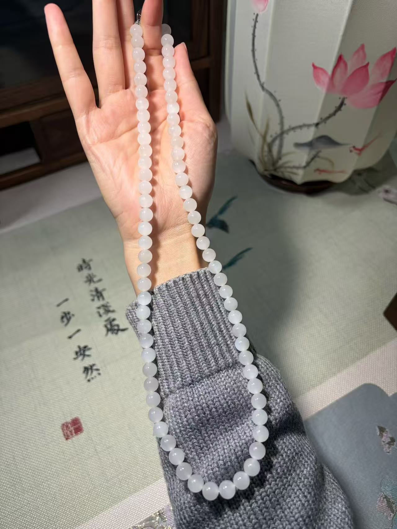 Pure Harmony – Natural White Hetian Jade Bead Necklace