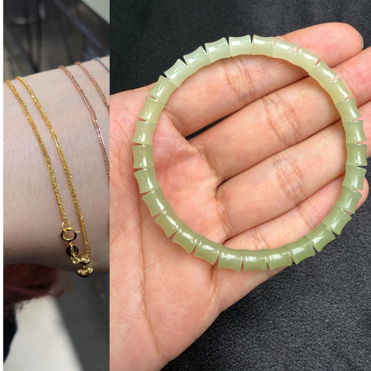 Hetian Jade Bracelet and 18K Gold Chain