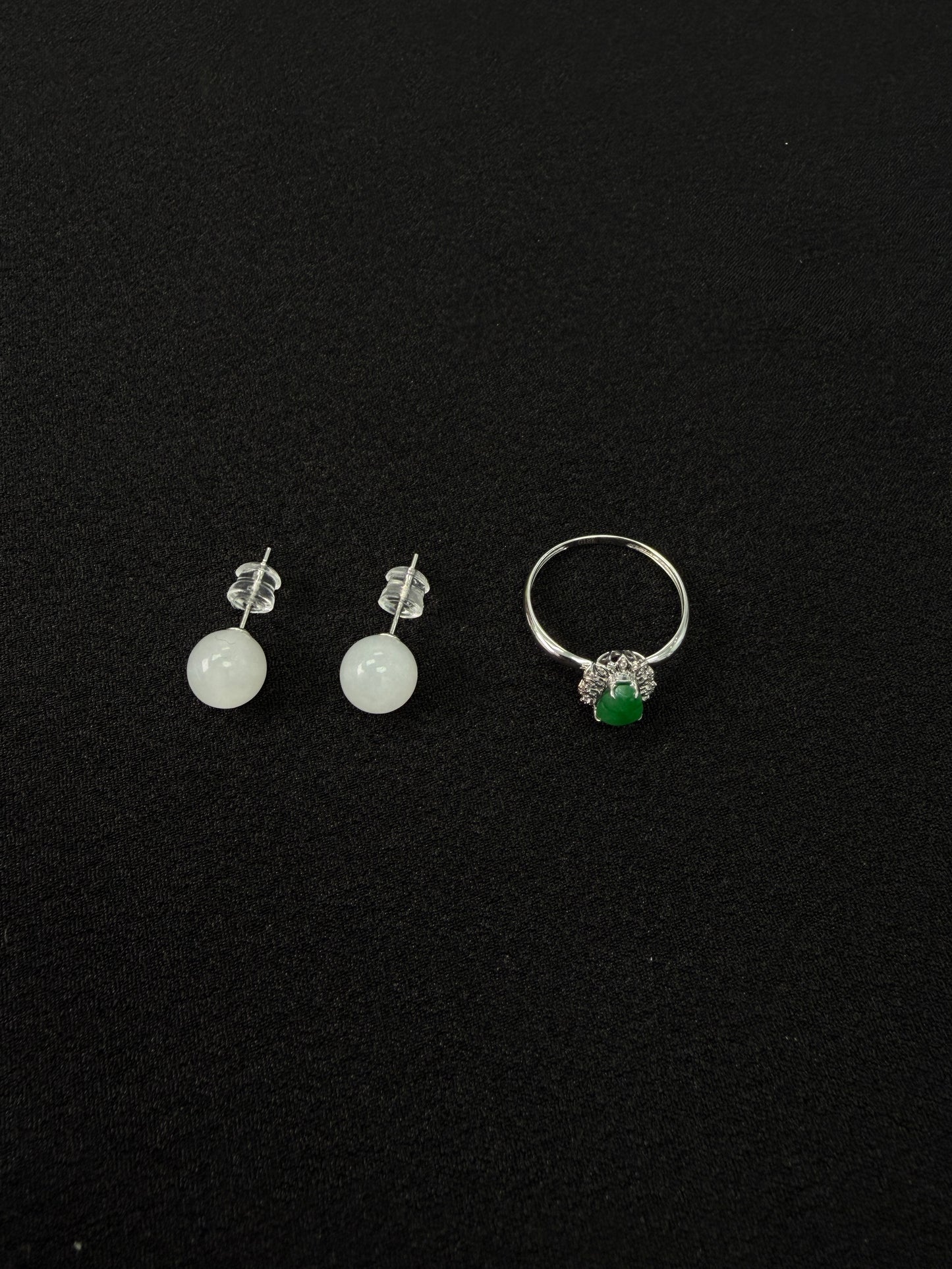 18K Gold Jadeite Gourd Ring & Hetian Jade Stud Earrings | SylviaJewel Vancouver