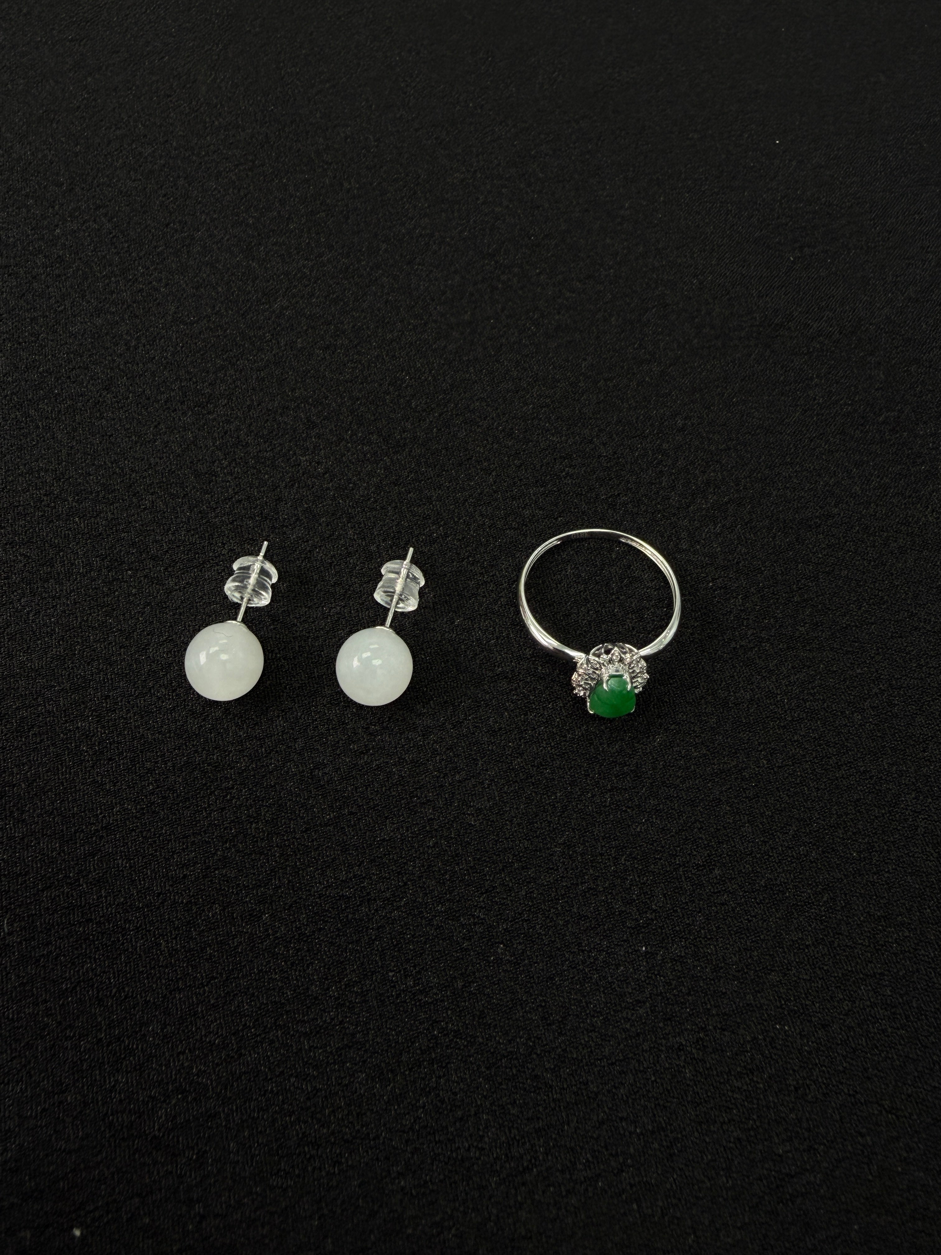 18K Gold Jadeite Gourd Ring & Hetian Jade Stud Earrings | SylviaJewel Vancouver