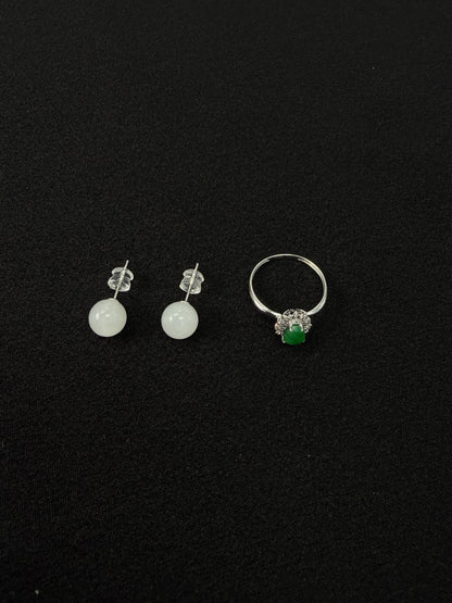 18K Gold Jadeite Gourd Ring & Hetian Jade Stud Earrings | SylviaJewel Vancouver