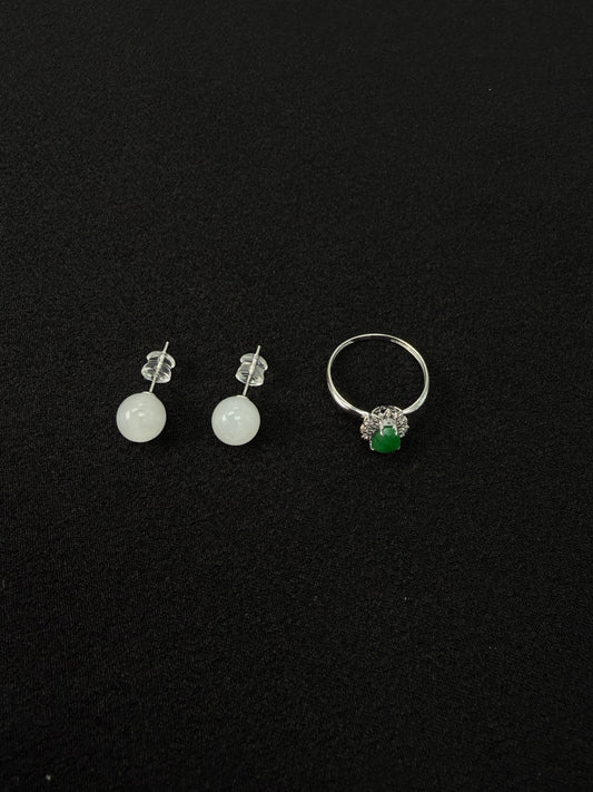 18K Gold Jadeite Gourd Ring & Hetian Jade Stud Earrings | SylviaJewel Vancouver