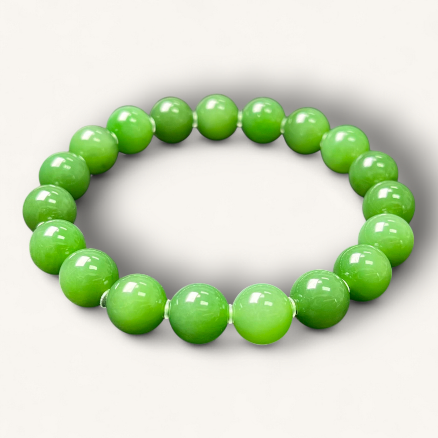 和田碧玉圆珠手串 | Hetian Green Jade Bracelet