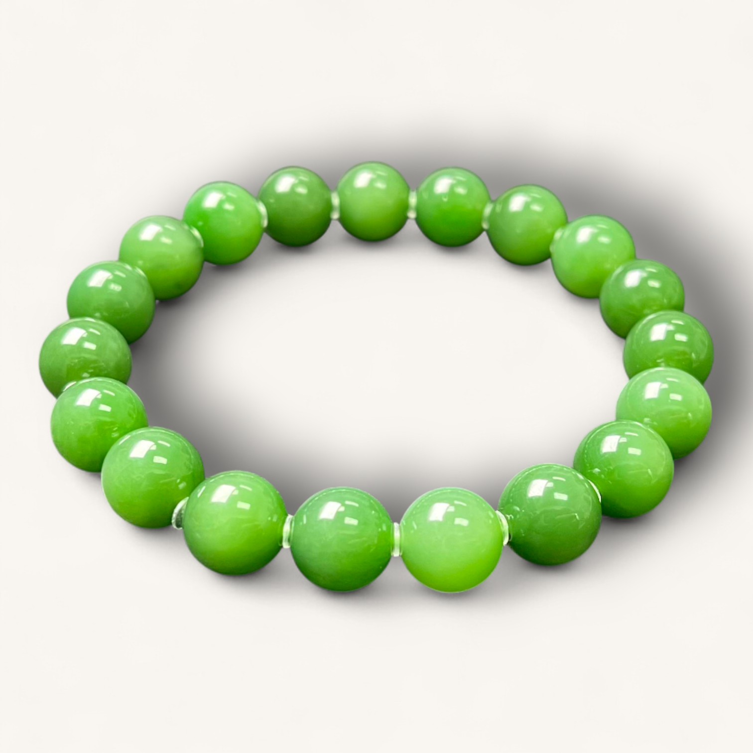 和田碧玉圆珠手串 | Hetian Green Jade Bracelet