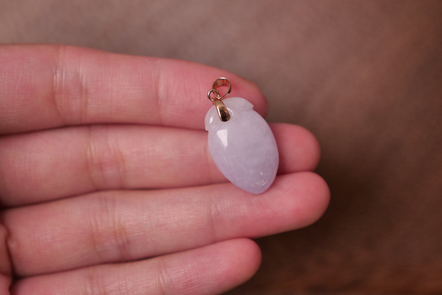 Lavender Jade Peach Pendant: Natural Jadeite with 18K Gold Bail