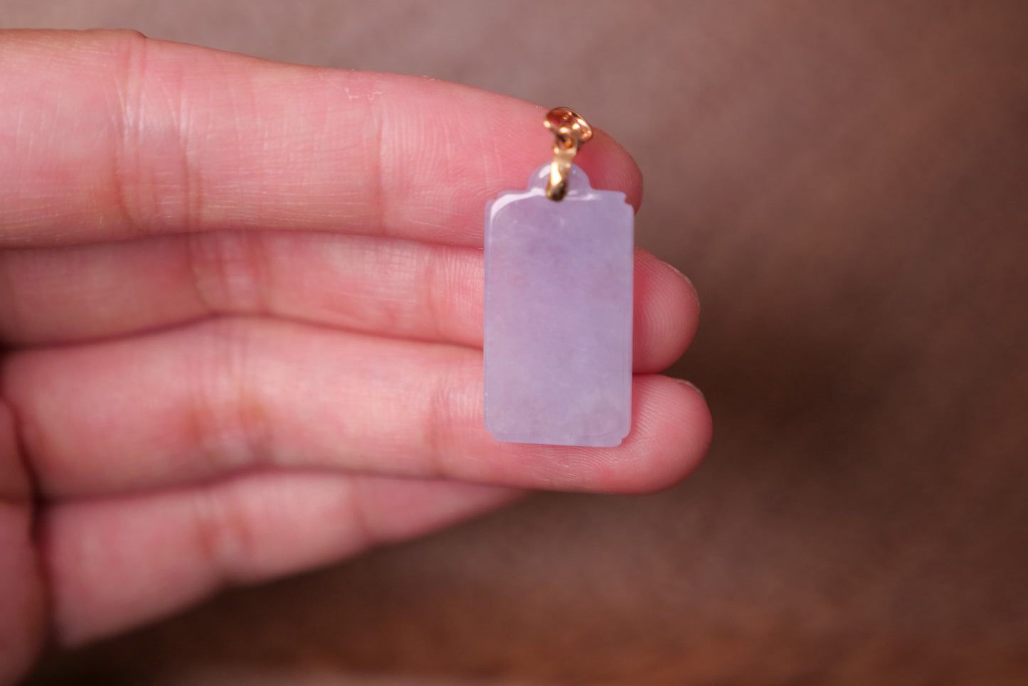 Lavender Jade Plaque Pendant: Natural Jadeite with Gold Bail