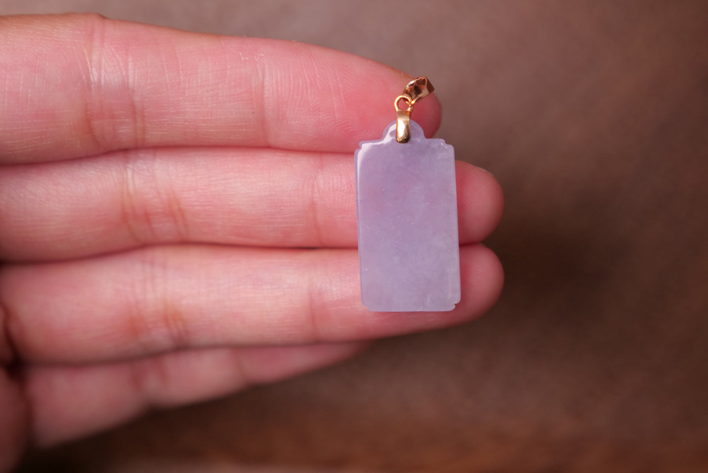 Lavender Jade Plaque Pendant: Natural Jadeite with Gold Bail