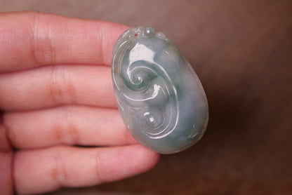 Ruyi Pendant: Hand-Carved Icy Green Jadeite