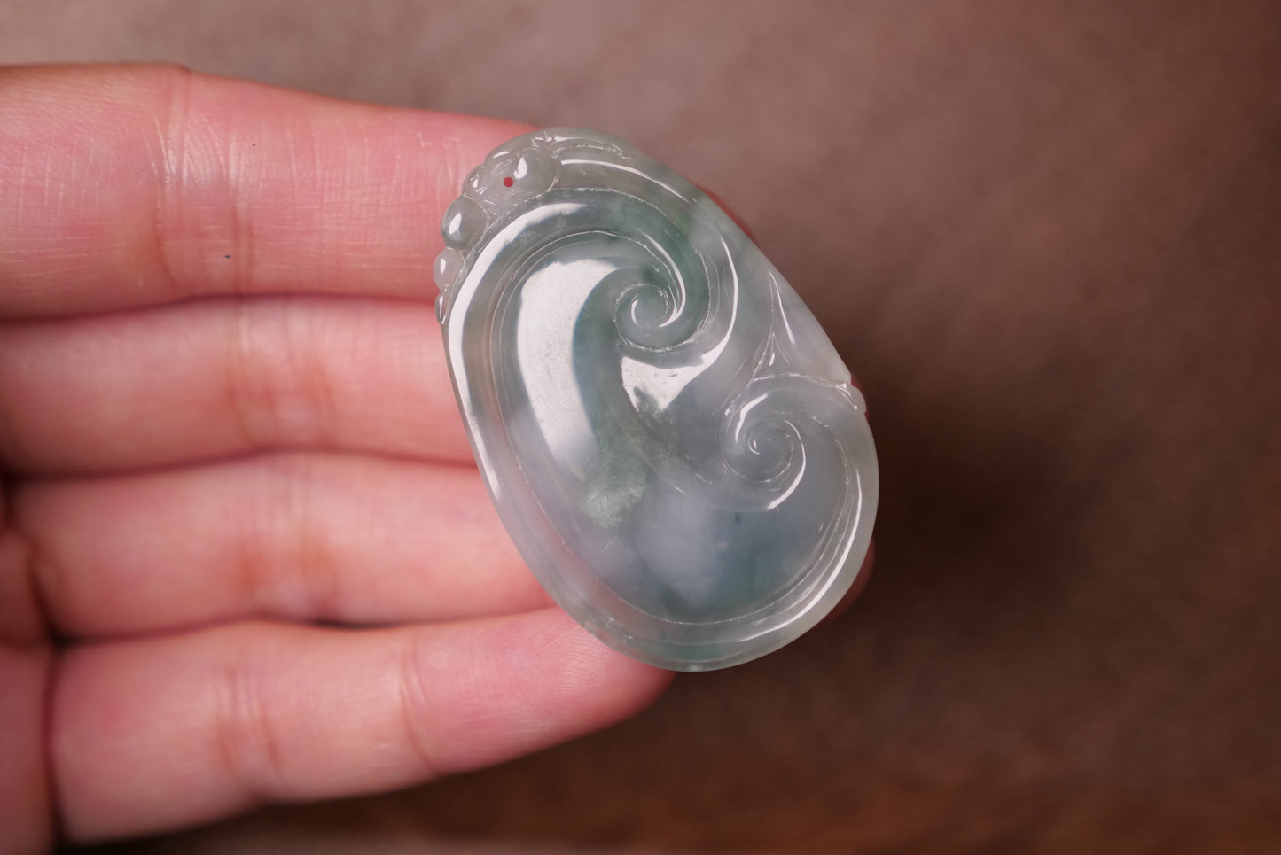 Ruyi Pendant: Hand-Carved Icy Green Jadeite