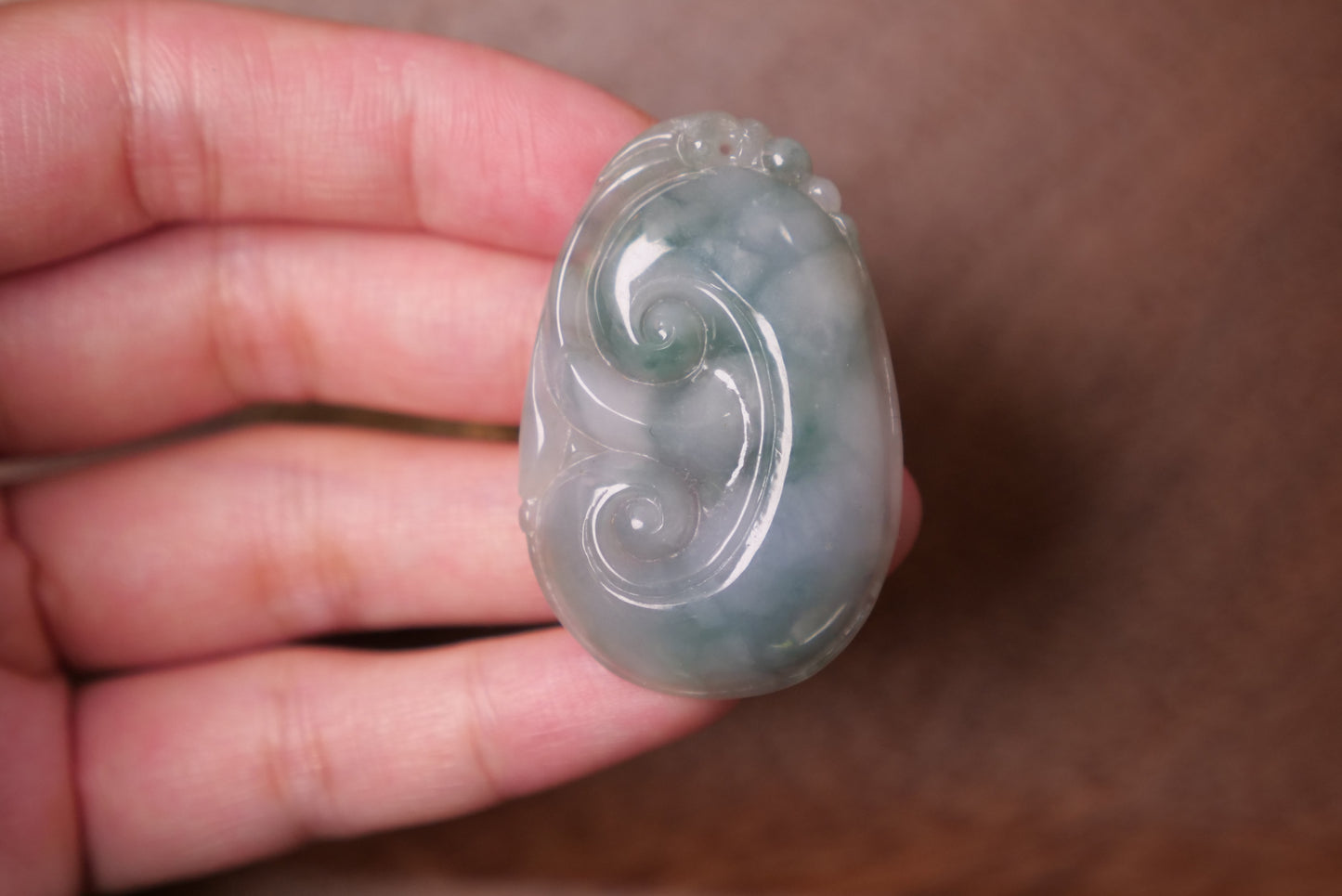 Ruyi Pendant: Hand-Carved Icy Green Jadeite