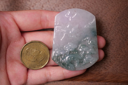 Bird and Tree Pendant: Hand-Carved Icy Green Jadeite