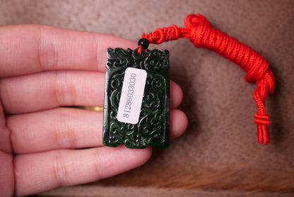 Double Dragon Design: Dark Green Jade Pendant