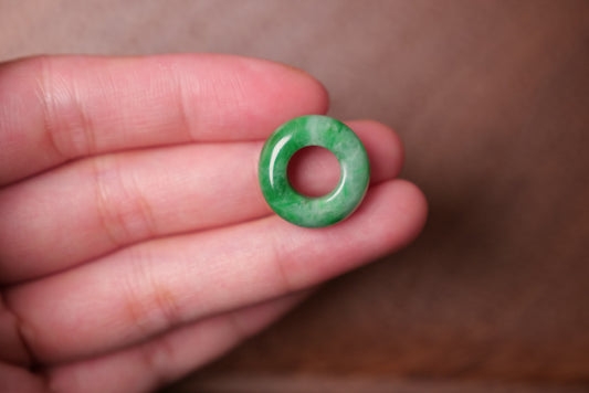 Natural Green Jade Circle Pendant: Polished Donut Design