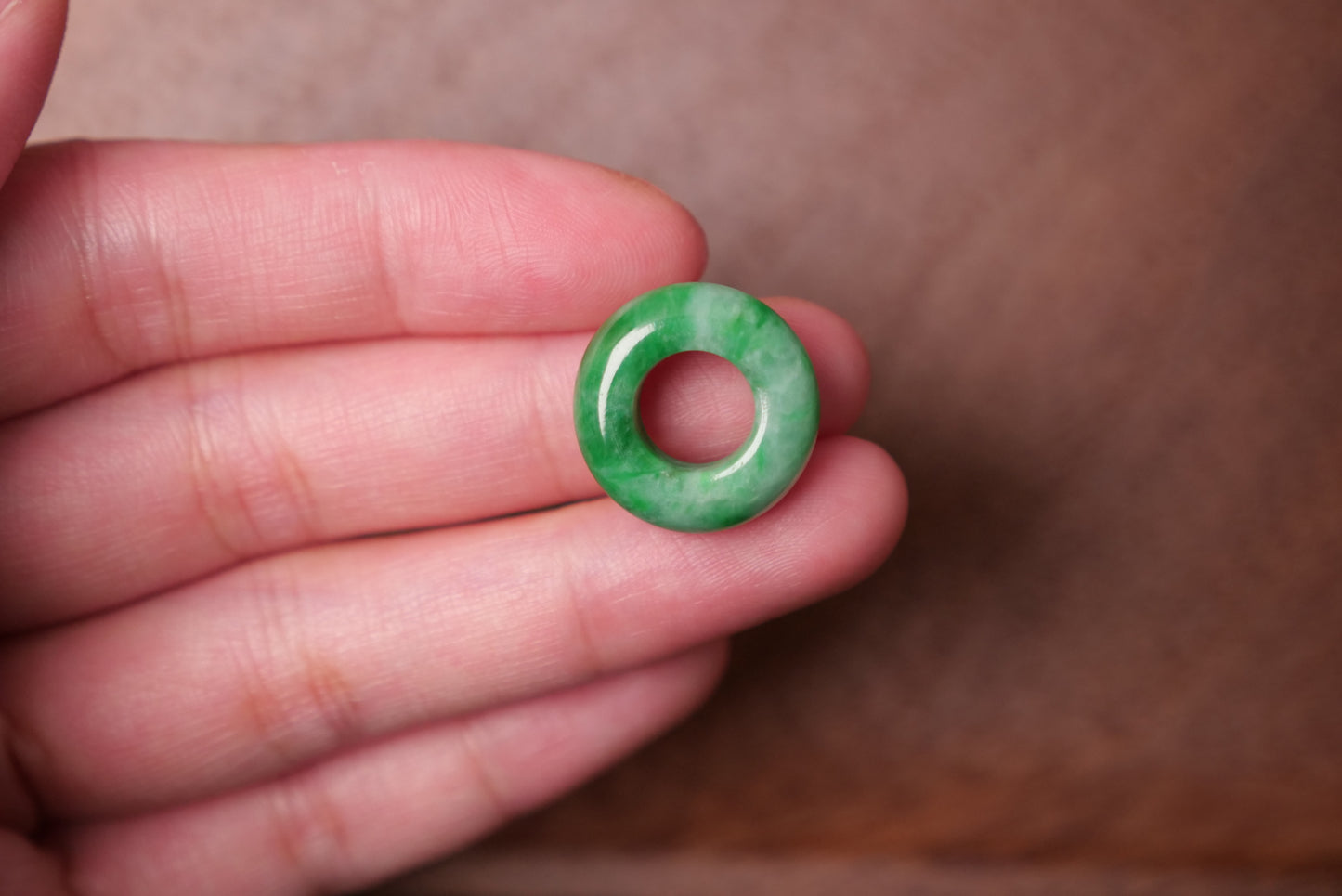 Natural Green Jade Circle Pendant: Polished Donut Design