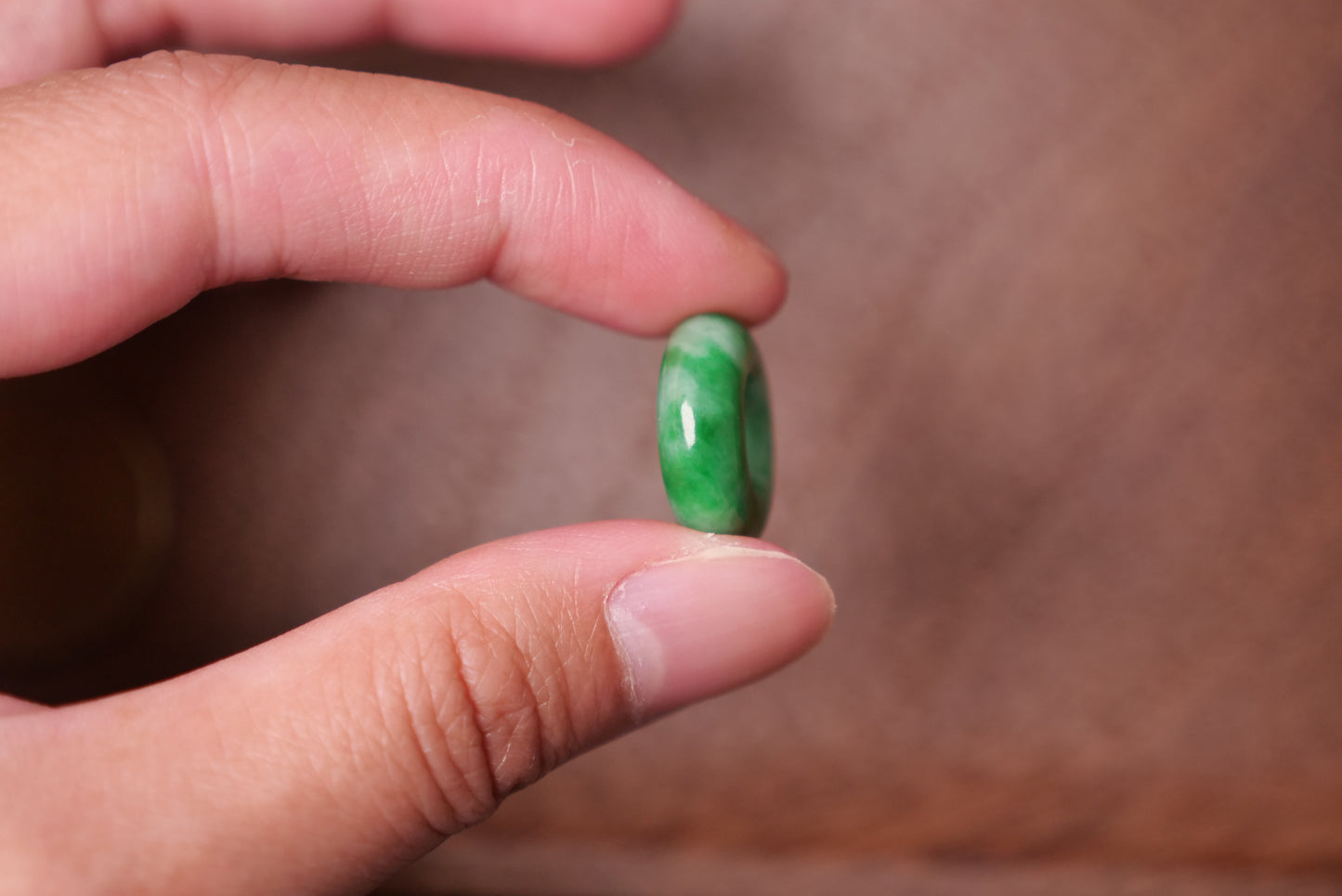 Natural Green Jade Circle Pendant: Polished Donut Design