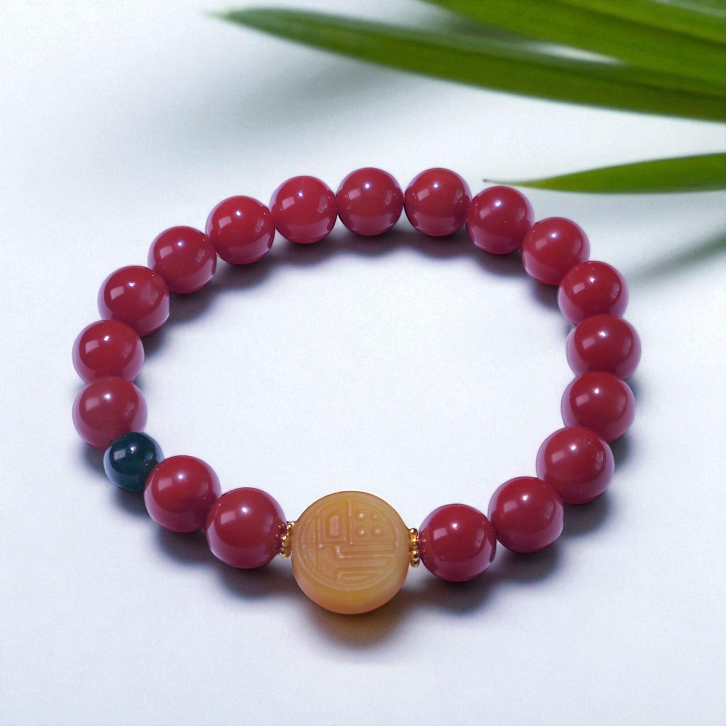 Natural South Red Agate Bracelet with Yellow Jade Center Bead – Root Chakra Healing