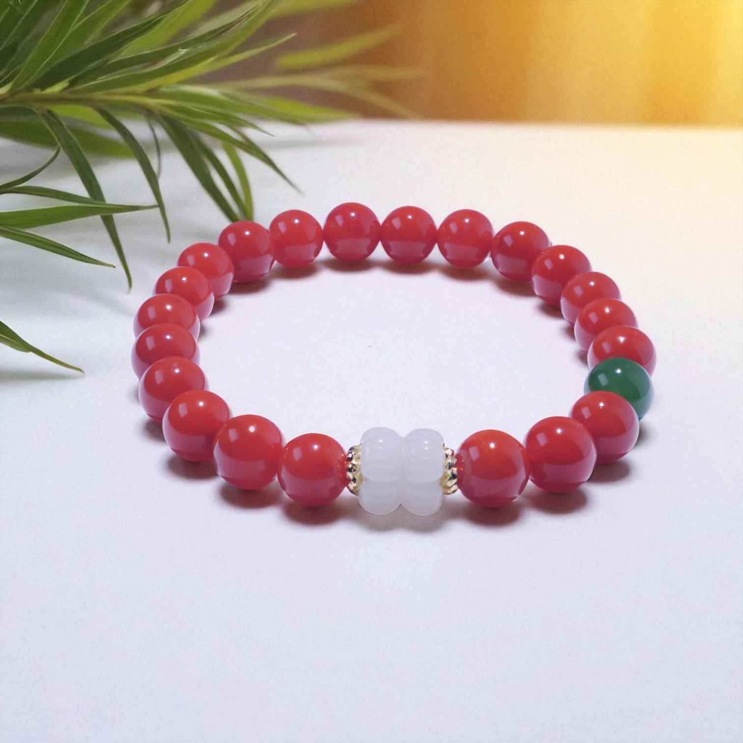 Radiant Focus – South Red Agate Bracelet with White Jade & Green Jade Accents