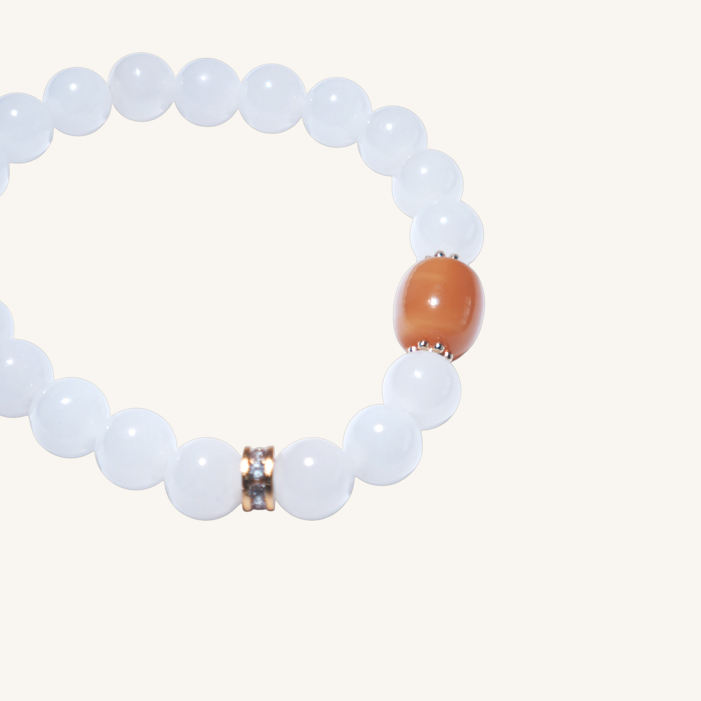 Golden Harmony – White Jade Bracelet with Natural Amber Center Bead