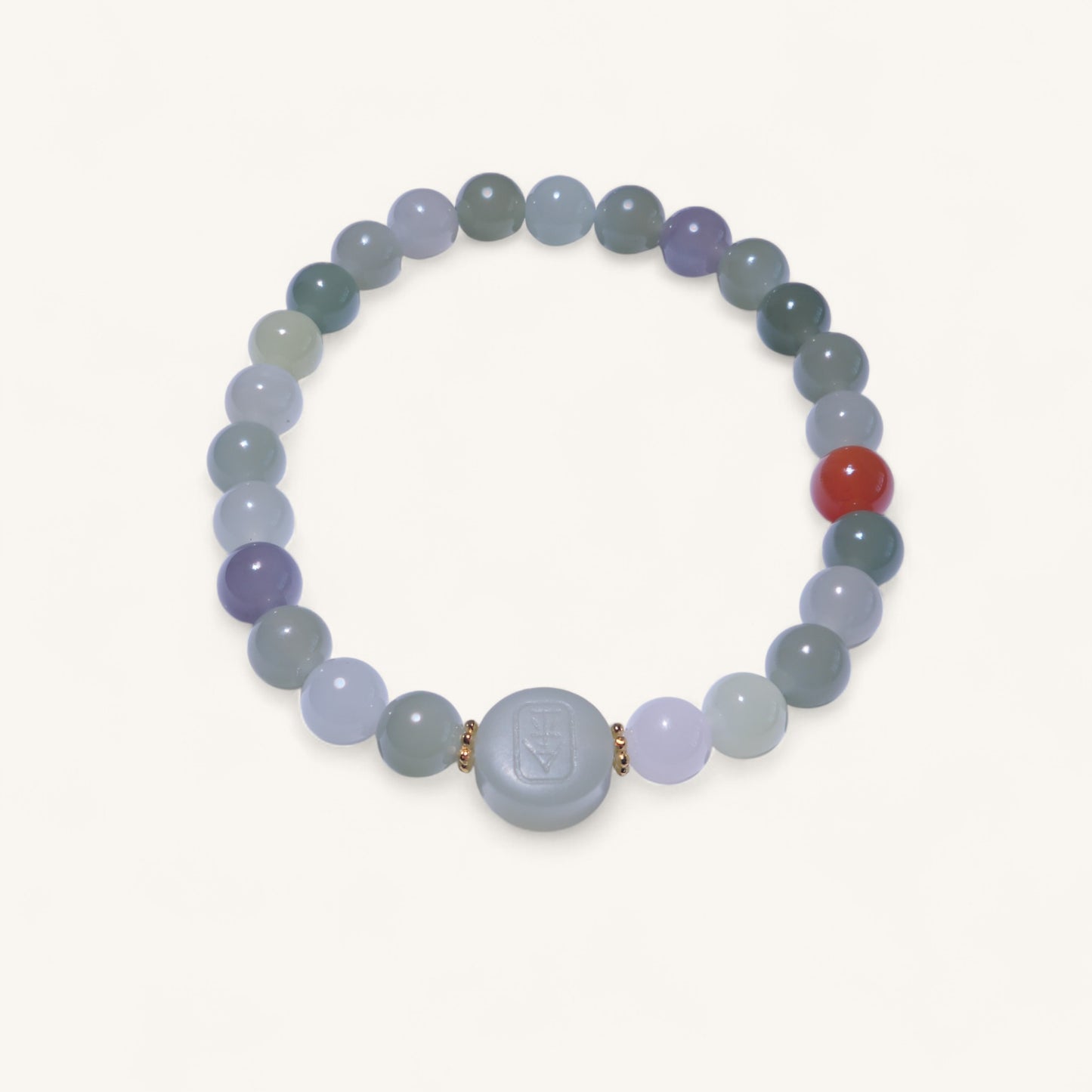 Serene Focus – Hetian Jade Bracelet with Carved Center Bead & South Red Agate Accent