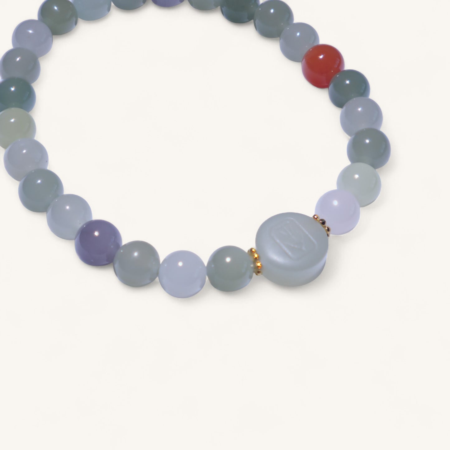 Serene Focus – Hetian Jade Bracelet with Carved Center Bead & South Red Agate Accent