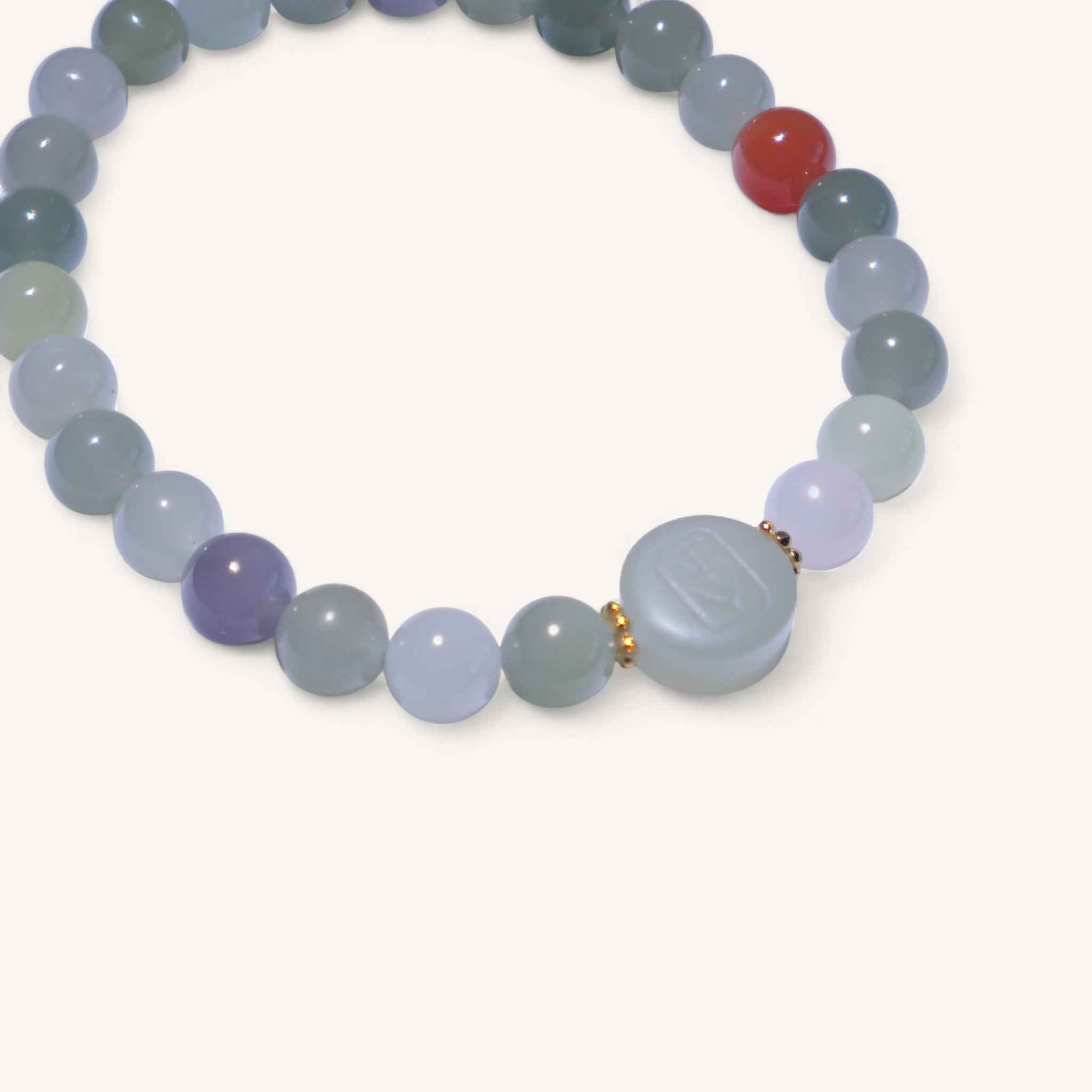Serene Focus – Hetian Jade Bracelet with Carved Center Bead & South Red Agate Accent