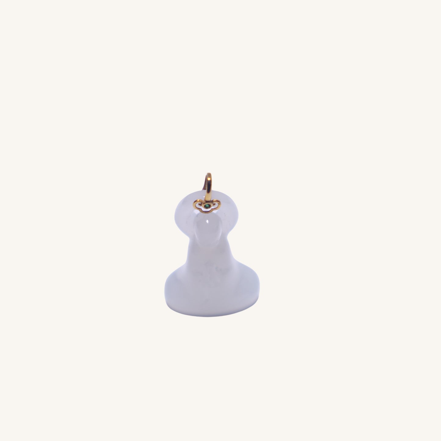 Pure Blessing – White Hetian Jade（白玉和田玉）Gourd Pendant with 18K Gold Bail