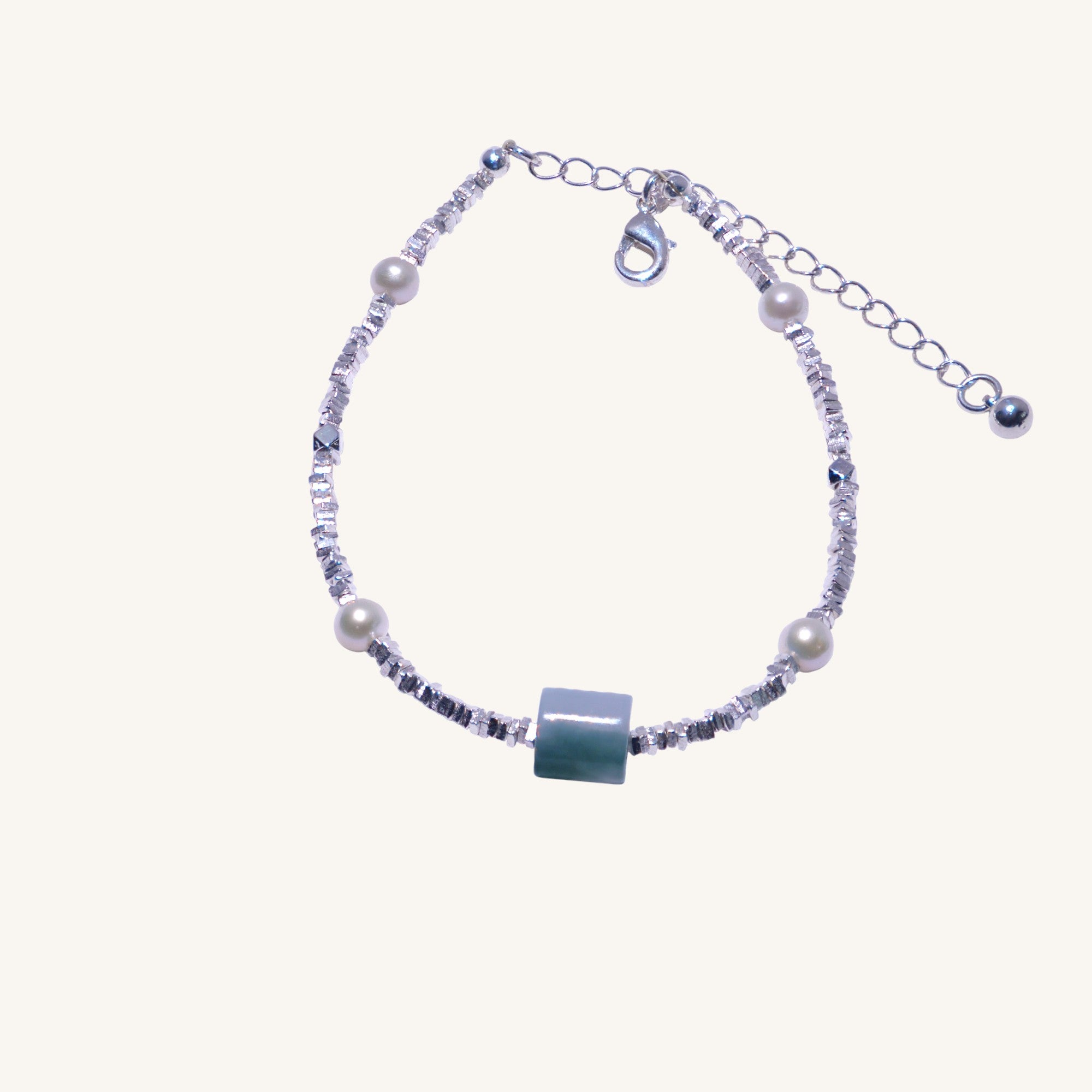 Daily Clarity – Jadeite（翡翠）Cylinder & Pearl Beaded Bracelet - Sylvia Jewelry