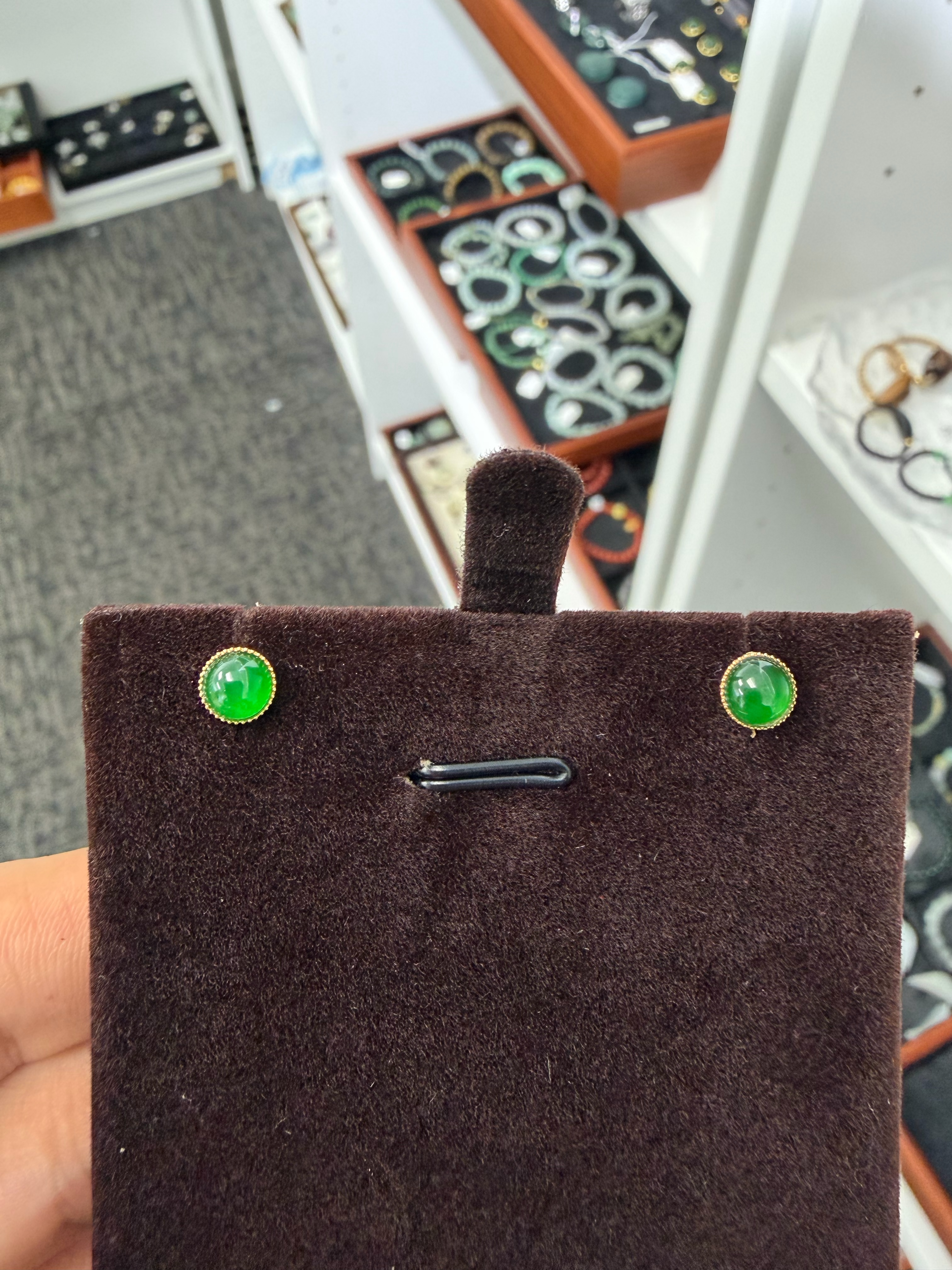 Natural Jadeite Stud Earrings | 18K Gold