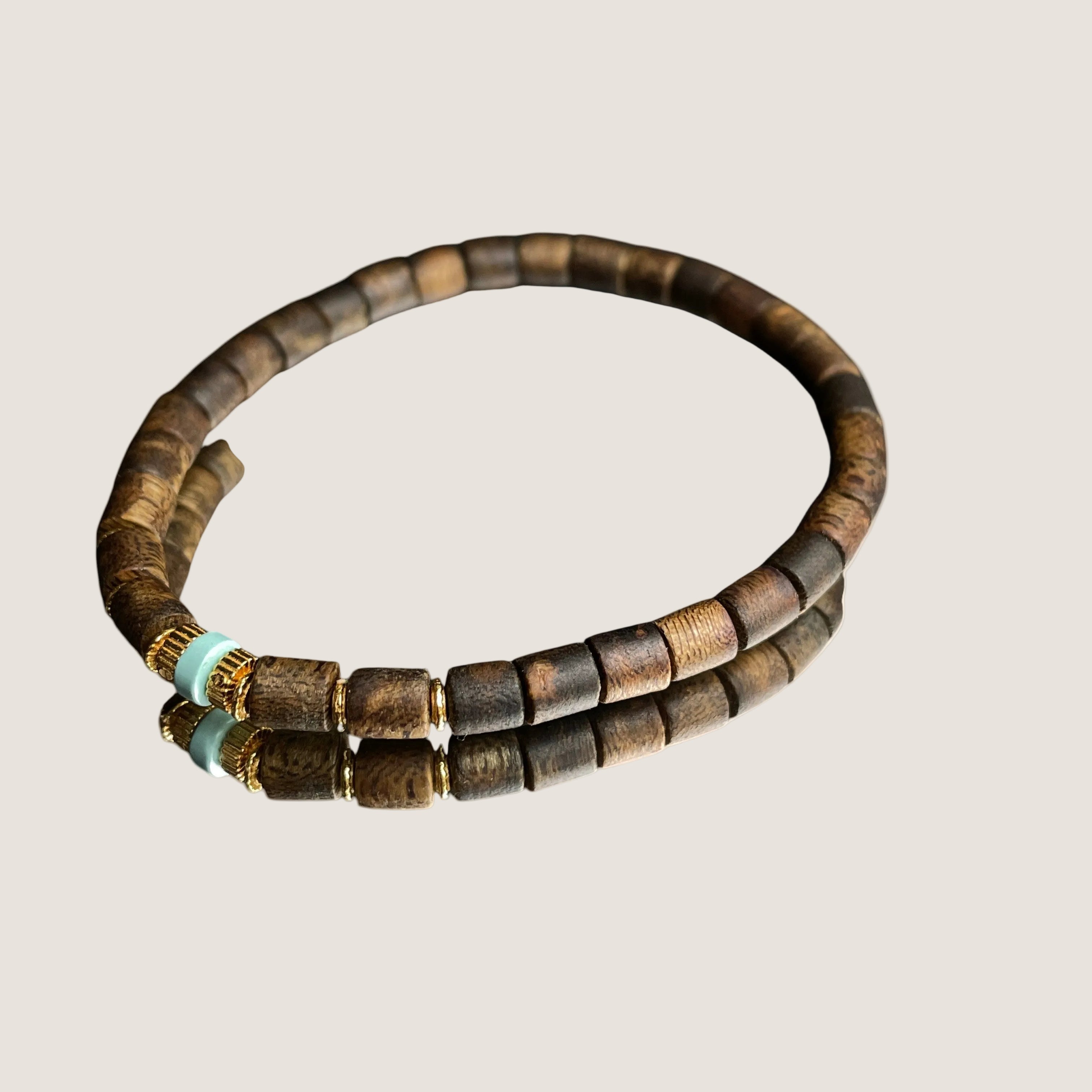 Sylvia Jewelry 沉香木与美国绿松石串珠手链，搭配纯银点缀，自然材质，男女皆宜