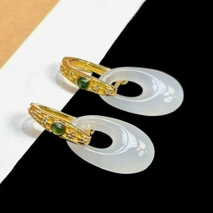 Hetian white jade earrings with S925 gold-plated silver setting handcrafted in Vancouver – SylviaJewel 和田玉羊脂白耳环